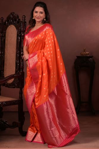 Image of SGF11 Women's Kanjivaram Pure Handloom Soft Silk Saree With Blouse Piece