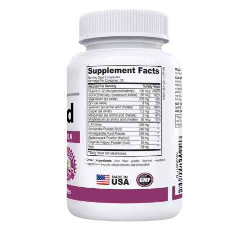 ThyroAid #1 Thyroid Support Supplement | Natural Herbal Thyroid Formula with Iodine (Kelp), Ashwagandha, L-Tyrosine & More | Support Thyroid Health & Energy Levels | 60 Capsules