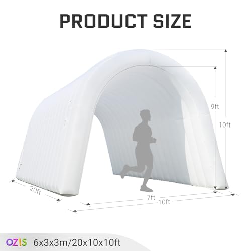 Image of OZIS 20FT Inflatable Tunnel Sports Tunnel Entrance with Installed Blower Inflatable Tunnel Tent for Business Advertising Event Exhibition Promotion,Street,Shop,Supermarket(White 20x10x10FT)