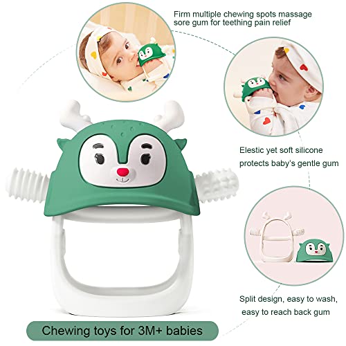 Smily Mia Reindeer Baby Teether Toys For 0-6Months, Baby Teething Toothbrush For 4Months Old Baby Boy, Hand Hold Baby Teething Toys For 3-6Months, Green #TOP1