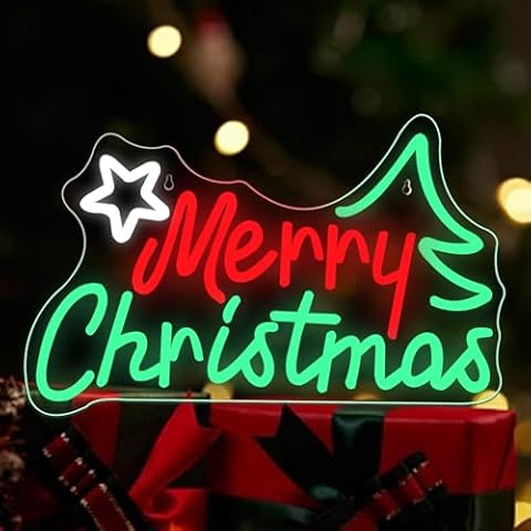 DAKABUKA Merry Christmas Neon Sign Christmas LED Signs Dimmable Neon Light Signs Wall Decor Merry Christmas Light Up Sign for Xmas Party Neon Wall Signs Decor Gifts Cover