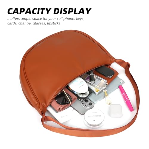 Image of Women Half Round Crescent Bag for Women PU Leather Puffer Shoulder Bag Large Dumpling Bag Hobo Sling Bag, Black