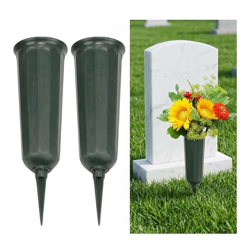 Evelots Cemetery Flower Vase with Sturdy Spikes/Stakes 2 Pack