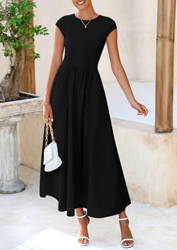 PRETTYGARDEN Women's 2025 Summer Casual Long Dresses Cap Sleeve Patchwork A Line Flowy Modest Elegant Homecoming Maxi Dress4