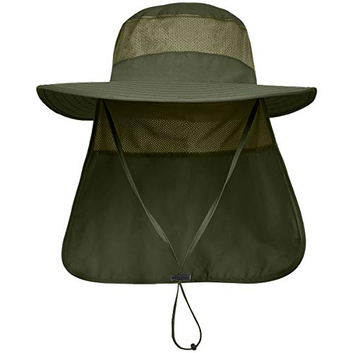 LCZTN Mens UPF 50+ Sun Protection Safari Cap Wide Brim Fishing Hiking Hat with Neck Flap for Garden Work (Army Green) LCZTN Mens UPF 50+ Sun Protection Safari Cap Wide Brim Fishing Hiking Hat with Neck Flap for Garden Work (Army Green)