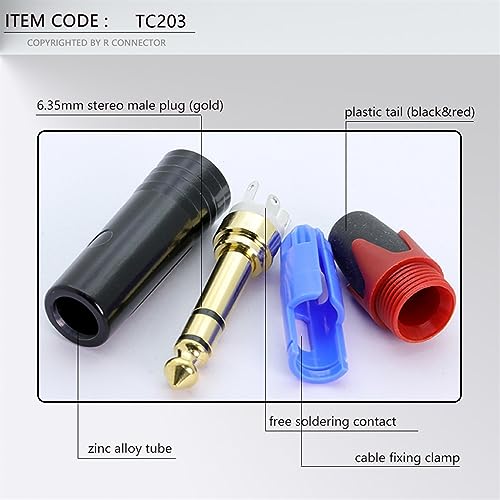 Conector de micrófono de latón jack 6,35 mm estéreo de 3 polos con chasis robusto para soldar 4