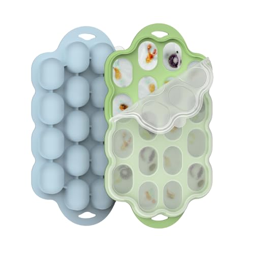 Image of Silicone Baby Food Freezer Tray 2 Pack, Small Ice Cube Trays with Lid for Baby Fruit Food Feeder,Nibble Freezer Tray for Breastmilk Popsicle Mold and Baby Food Storage Container, BPA-Free