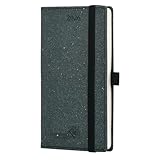 POPRUN Agenda de Poche 2026 Semainier 16,5 x 9 cm   Couverture rigide Écologique biodégradable, Petit Planner D'Jan 2026 à Déc 2026, Signet à 2 rubans, Papier 80 g/m², Noir Gris