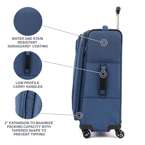 Image of Travelpro Tourlite Softside 25 inch Expandable Luggage with 4 Spinner Wheels, Lightweight Suitcase, Checked Medium, Blue