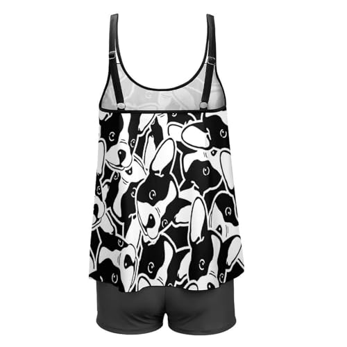 Ensemble Bikini Chien Noir Et Blanc Imprimé Original avec Robe De Plage
