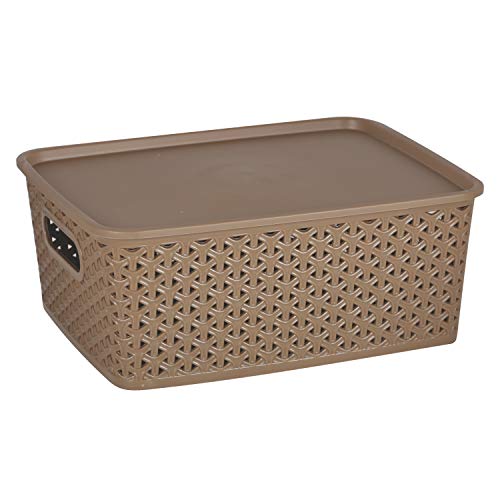Image of SKI H1 Fashion Multipurpose Storage Basket with Lid Set 3 -Size 26cm *11 cm *20cm (Small, Sandstone)