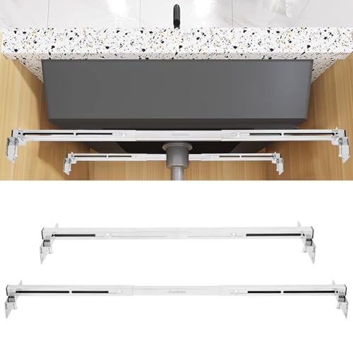 ANGELBECKE Undermount Sink Support Brackets Adjustable Stainless Steel Brackets & Support Pole for Heavy Duty Undermount Kitchen Sink 28-37inches