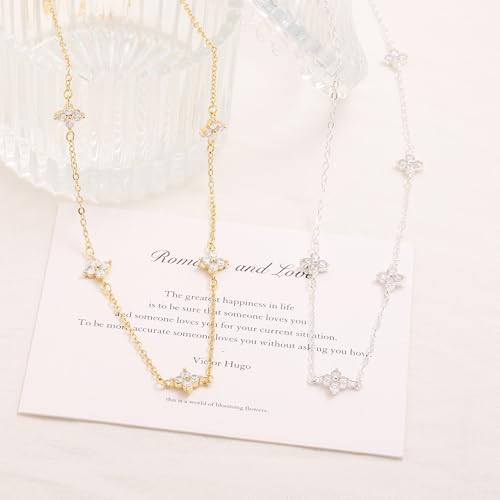Mothers Day Gifts - Dainty Silver Gold Necklaces for Women Cute Station Choker Simulated Diamond Necklace Simple Layering CZ Necklace Trendy Jewelry Gifts - Image 5