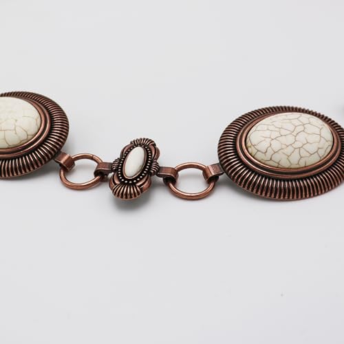 Rosemarie & Jubalee Cowgirl Chic Statement Western Linked Conchos With Natural Howlite Stones On Waist Chain Belt (Natural Howlite Copper Tone, Large-XLarge, 40"+7.5" Extender)3