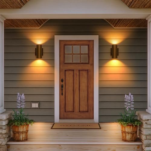 Image of Modern Outdoor Wall Light 2 Packs Up and Down Lights, 7 inch Gold Exterior Light Fixture for House Porch Patio Garage