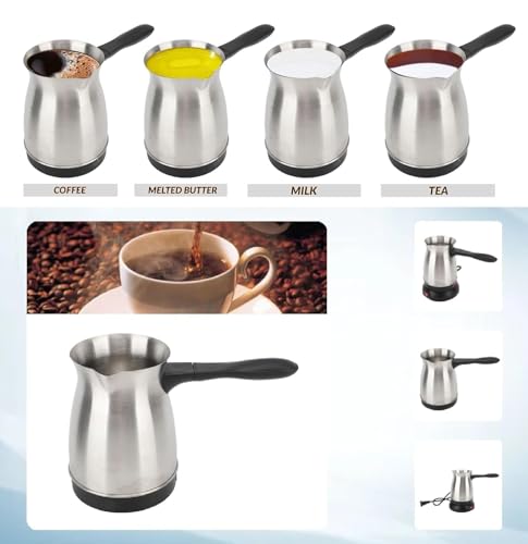 Image of Elegant Electric Turkish Coffee Maker, 600ml Stainless Steel Kettle, Tea, Cofee, Milk, Melted Butter, Water Boiler with Power Switch, Cofee Maker Pot