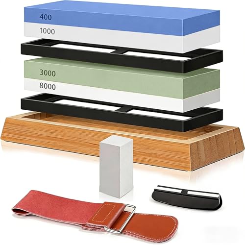 Pedra de amolar facas, pedras de afiar profissionais de quatro lados, com grãos 400/1000 e 3000/8000, com base antiderrapante, adequado para facas de cozinha e tesouras.