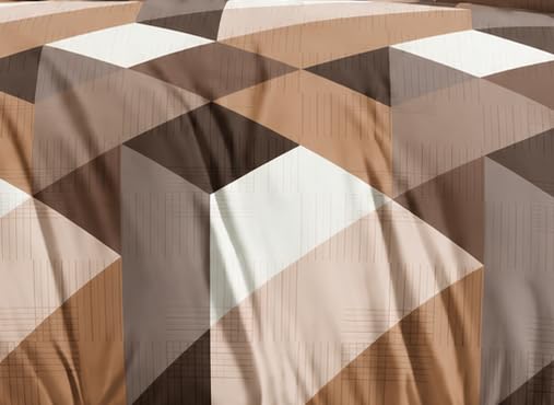 Image of DECOR2ADMIRE 300TC Glace Cotton Printed Super King Size Double Bedsheet with Two Pillow Covers, 108 x 108 Inches or 9 Feet x 9 Feet - (Brown Geometric)