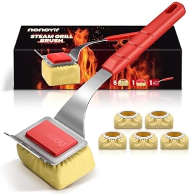 nonoYif Grill Brush Bristle Free + 5 Replaceable Pads, Steam Grill Brush for Outdoor Grill, BBQ Grill Brush and Scraper for Cast Iron/Stainless Steel Grates, Safe Grill Cleaner Brush, Gift for Men Dad