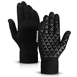 COOYOO Guantes de invierno para mujeres y hombres, guantes de pantalla táctil, lana tejida, guantes para correr, gel de silicona antideslizante, puño elástico, forro de lana suave y térmica