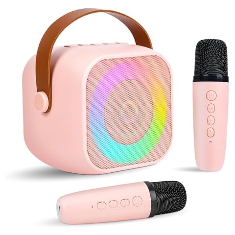 Ciubldeey Portable Mini Karaoke Machine for Kids Birthday Party Gift for 4-11 Year Old Girls Boys Bluetooth Speaker with 2 Mic and Colorful Lights Cover