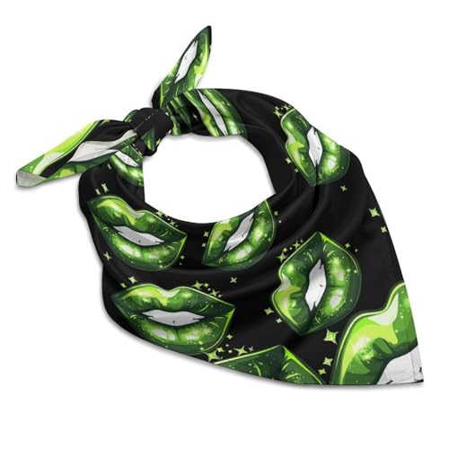 Green Lips Print Bandana Square Head Scarf 18