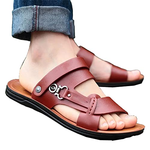 Men's Toe Sandals Fashion Beach Shoes Slippers Leather Sandals(42)