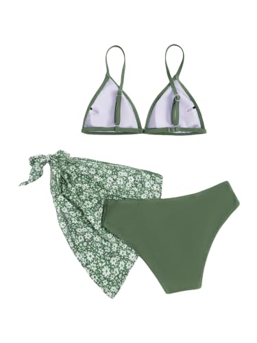 Image of SHENHE Girl's 3 Piece Swimsuits Cute Spaghetti Strap Triangle Bikini with Ditsy Floral Cover Up Teen Bathing Suits