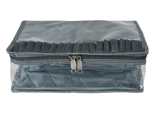 Image of Jewellery pouch for women 14 Pocket Jewellery organisers pouch Makeup organisers Cosmetic pouch Travel organizer Storage Bag with 13 Transparent Pouches for Necklace Earrings Rings (Grey)