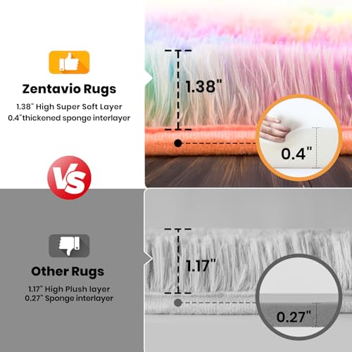Zentavio Unicorn Rugs for Girls Room 9x12 Area Rugs for Living Room Carpet for Bedroom Washable Soft Fluffy Shag Aesthetic Plush High Pile Rug for Nursery Kids Room Dorm Room Rainbow