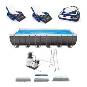 Intex 26363EH Ultra XTR 24ft x 12ft x 52in Outdoor Above Ground Rectangular Swimming Pool Set with 2 Lounge Pool Recliner Floats 72 Can Cooler Float