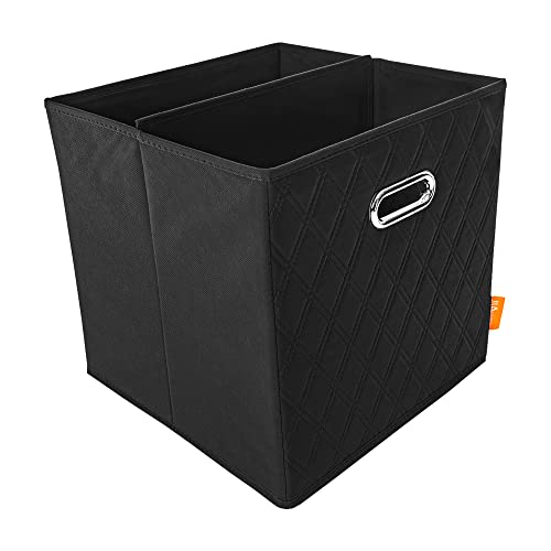 Jiaessentials Large 13-Inch Black Foldable Diamond Patterned Faux Leather Storage Cube Bins Set Of Four With Handles With Dual Handles For Living Room, Bedroom And Office Storage #TOP1