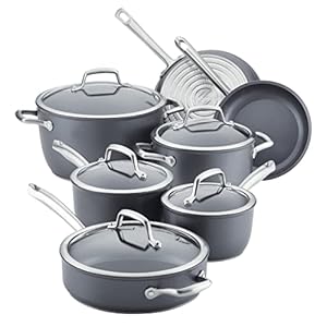 Anolon Accolade Forged Hard Anodized Nonstick Cookware Pots and Pans Set, 12 Piece – Moonstone Gray