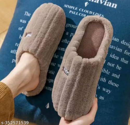 Image of Wolvesden Unisex Winter Woolen Slippers | Fluffy Indoor Slip-Ons | Size 4-8, Multicolor (1 Pair)