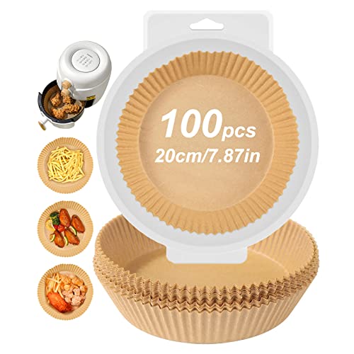 Backpapier Airfryer 100 Stück Rund 16/20/23 cm Backpapier für Heißluftfritteuse Antihaft-Einweg Heißluftfritteuse Pergamentpapier Liner für Bratpfanne, Ofen, Mikrowelle Natürliche Farbe Cover