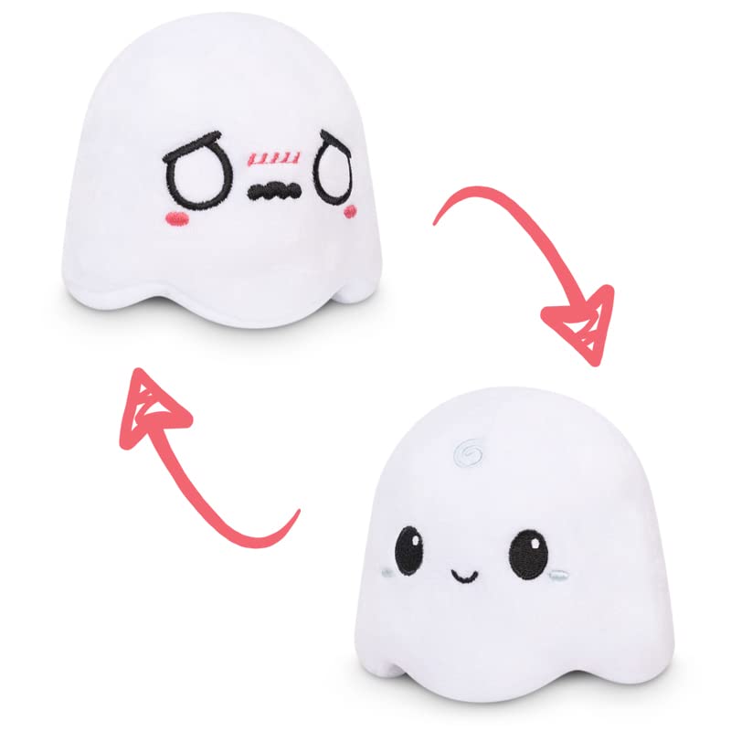 TeeTurtle | The Original Reversible Ghost Plushie | Happy White + Worried White | Show Your Mood Without Saying a Word! - Happy + Worried Ghost