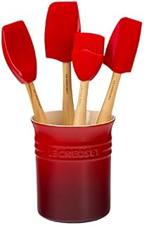Le Creuset Classic naczynie na przybory (1,1 l), 4-częściowy zestaw łyżek do gotowania, pudełko na prezent, czerwień wiśniowa