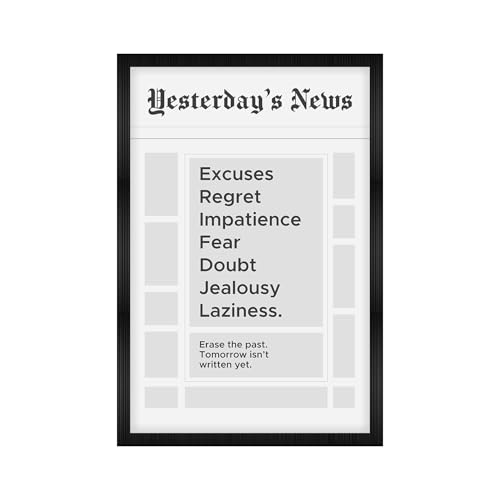Image of CodersParadise Framed Wall Poster (12x18 Inch) | Inspirational Quote Wall Art | Minimalist Motivational Home Decor for Living Room & Office | Ready-to-Hang Display Frame (Yesterday News)