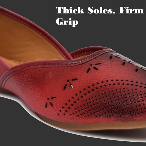 Image of Duosoft Women's Leather Ballet Flats, Black Perforated Design, Comfort Cushioned Insole, Slip-On Style Bellies Dw-201-Tan