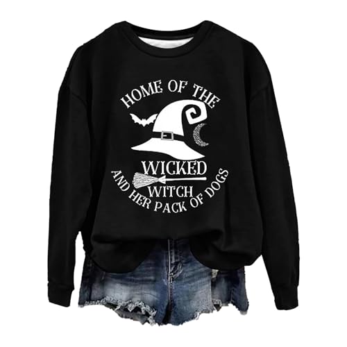 Moletom feminino de Halloween Home Of The Witch And Her Pack of Dog estampado, casual, manga comprid