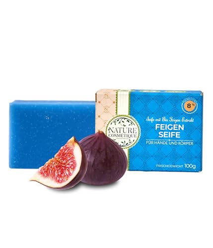 Nature Cosmétique® Jabón sólido higo – para manos y cuerpo – Jabón natural hecho a mano – Hidratante y acondicionador de la piel – Vegano, sin aceite de palma – Fabricado en Alemania