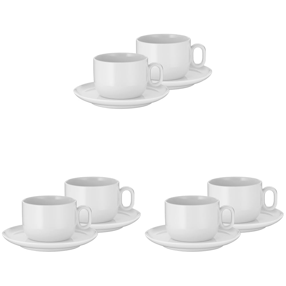 WMF Barista Tassen Set 4-teilig, zwei Kaffeetassen 160 ml mit Untertassen für Cappuccino, Porzellan, Kaffeeglas, Kaffeebecher, spülmaschinengeeignet (Packung mit 3)