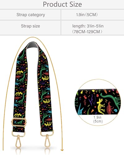 Image of Purse Strap Replacement Crossbody 2 inch Wide Shoulder Strap, Cute Handbag Strap Bag Strap Replacement Belts Adjustable Cute Dinosaurs