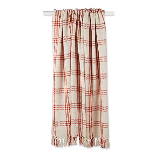 Dii Modern Farmhouse Plaid Collection Cotton Fringe Throw Blanket, 50X60, White/Vintage Red #TOP1