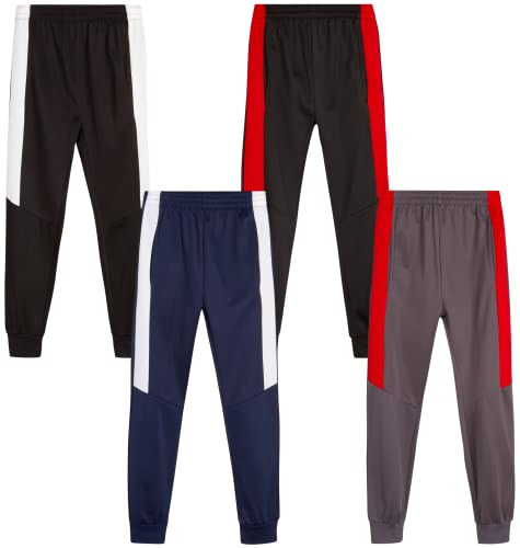 Quad Seven Boys Sweatpants - 4 Pack Active Tricot Boys Joggers for Kids - Performance Athletic Pants with Pockets (4-18)