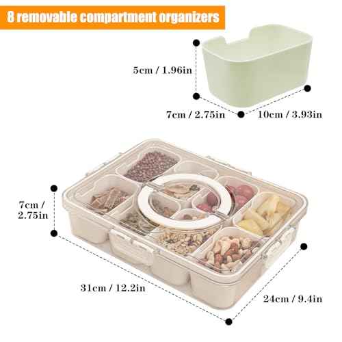 Lahnaokfis 8 Fächern Snackbox mit Fächern, Snackteller mit Deckel, Snackschale mit Griff, Tragbar und Vielseitige Snackbox Organizer, Kinder Obstbox Snackdose für Familientreffen und Picknicks