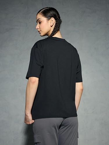 Image of TECHNOSPORT Women's Printed Boxy Fit Round Neck T-Shirt COTFLEX Half Sleeve Slip On Polyester for Gym Yoga Workout UPF50+ Anti Odour