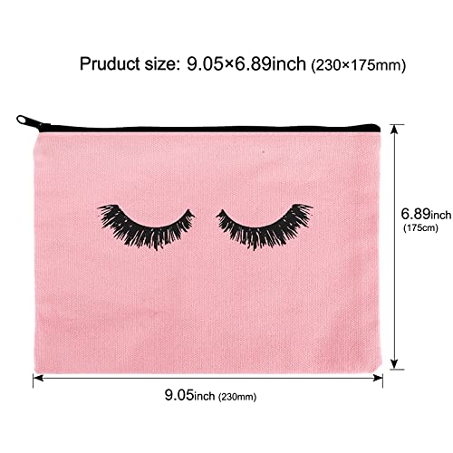 PHOGARY 6PCS Canvas Makeup Pouch, Cosmetic Bag Bulk Travel Make Up Pouch Toiletry Case with Zippered Pocket for Women (Eyelash Pattern) Pink2