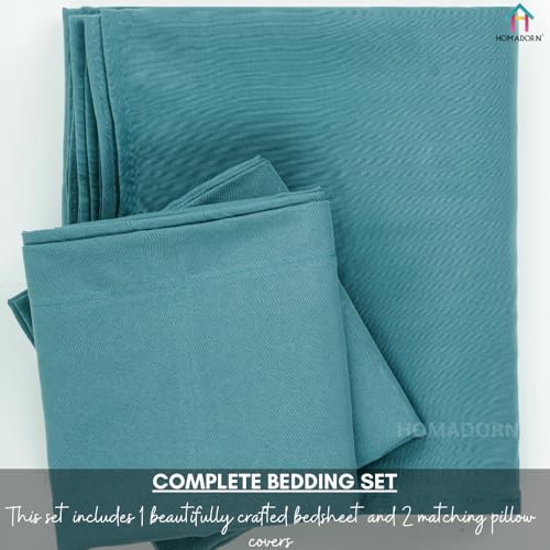 Image of HOMADORN Premium Polycotton Flat Bedsheet for Double Bed with 2 Pillow Covers - Soft, Durable & Wrinkle-Resistant (Ocean Mist)