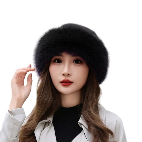 BSYLOO Thickened Faux Fur Warm Hat, Luxurious Women’s Faux Mink Mongolian Hat, Versatile New Winter Beret for Women Girls Black